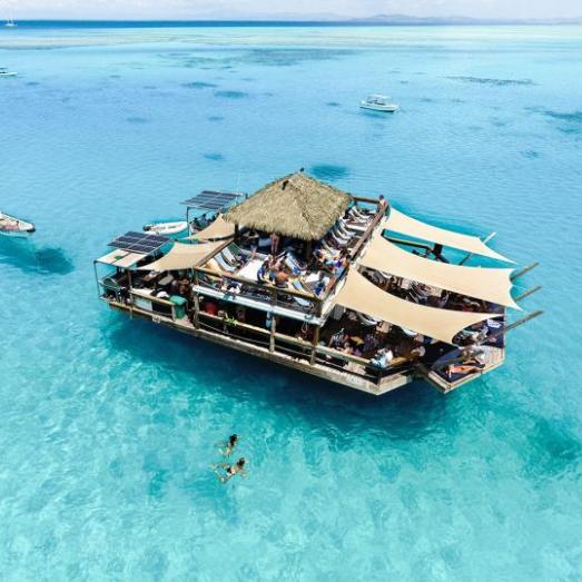 Cloud 9, a floating bar and watersport haven in the middle of the ocean with its own Pizzeria in Fiji